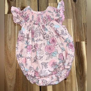 ❤️🩷Lil Cactus Pink Floral Smocked Bubble Romper 3–6M